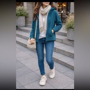 Patagonia fleece full zip teal blue hoodie sweater womens size small